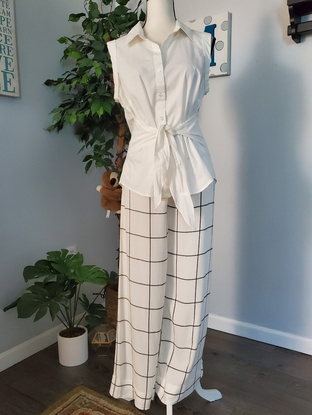 FARM RIO Vintage Wide Leg Wondowpane Check Pants P - Picture 2 of 12